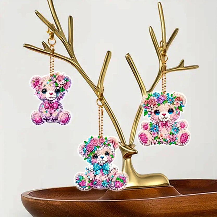 5D Diamond Painting Anhänger – Teddys im Blumenparadies 5 Stück, Unique-Diamond