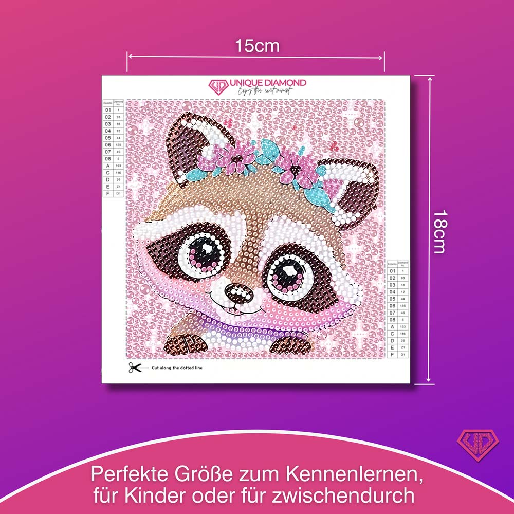 5D Diamond Painting Blütenwaschbär Momo mit Strasssteinchen, Unique-Diamond
