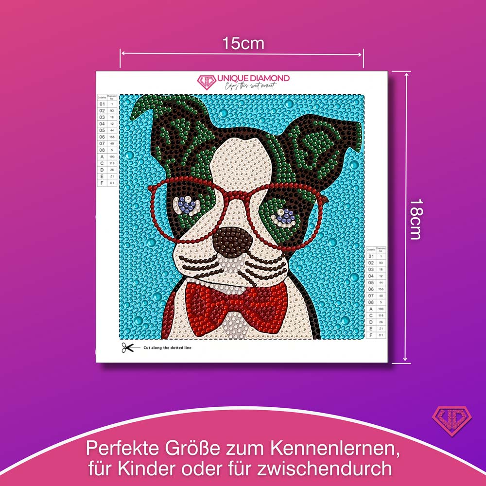 5D Diamond Painting Brillenhund Sir Henry mit Strasssteine, Unique-Diamond