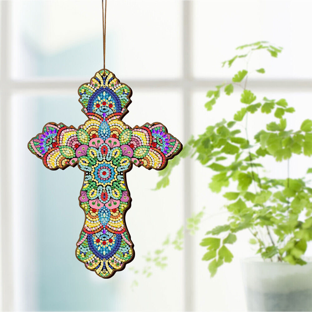 5D Diamond Painting Dekoanhänger Kreuz Blumen, Unique-Diamond