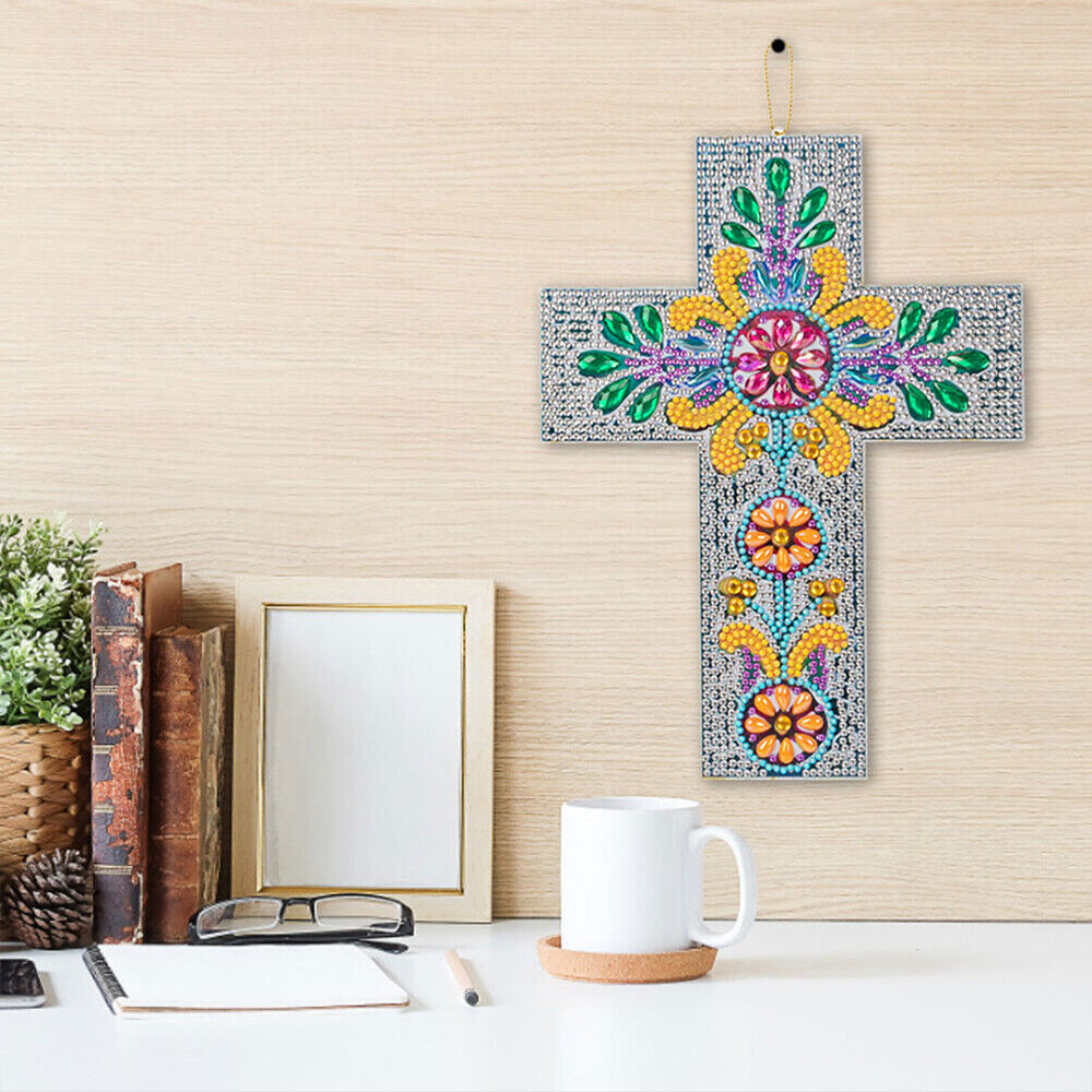 5D Diamond Painting Dekoanhänger Kreuz mit Blume, Unique-Diamond