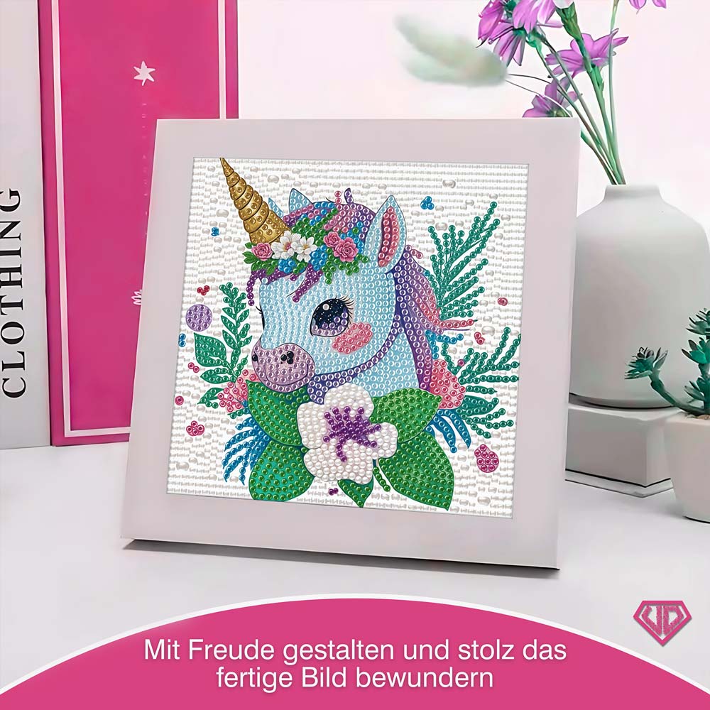 5D Diamond Painting Einhorn Elina im Blütenzauber mit Strasssteinchen, Unique-Diamond