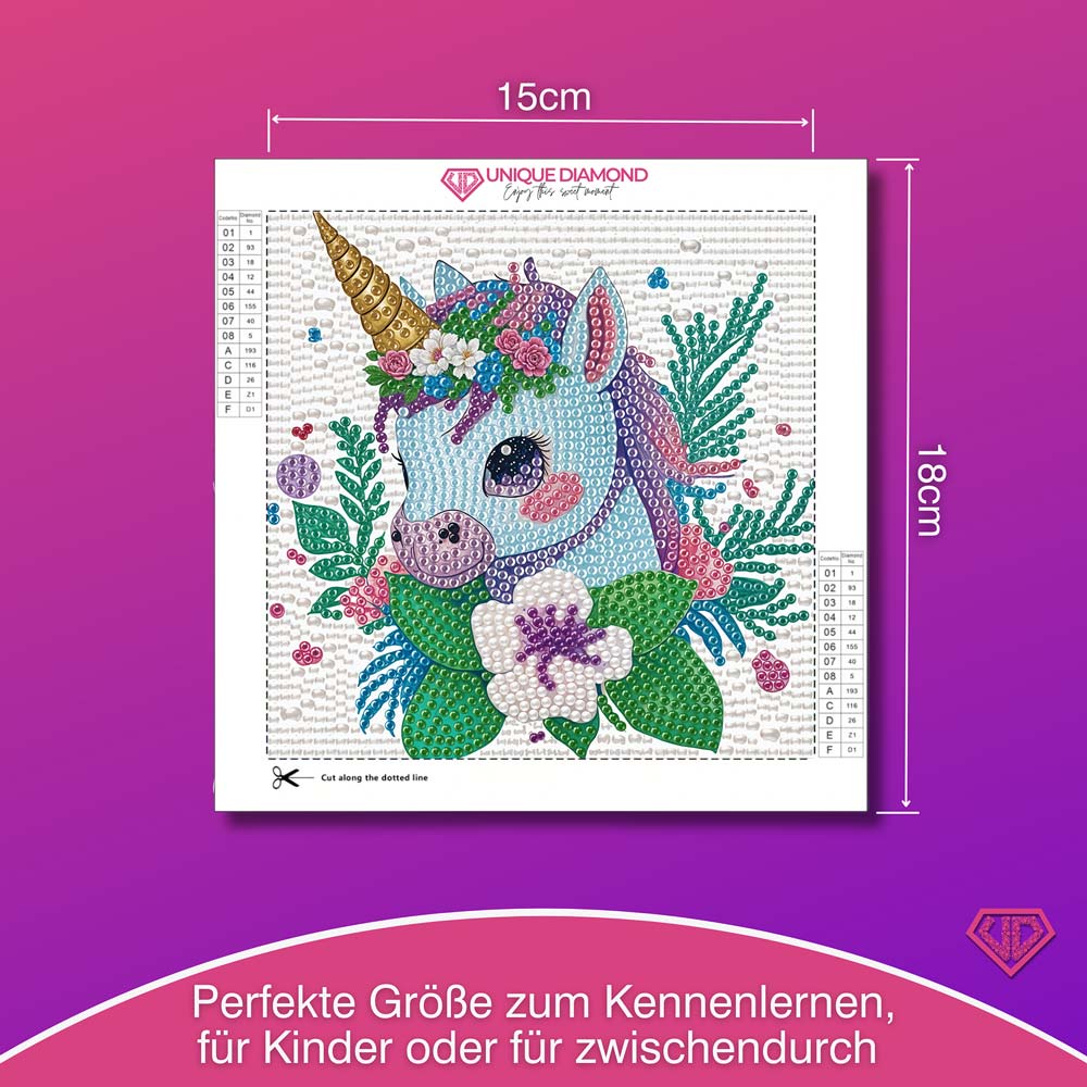 5D Diamond Painting Einhorn Elina im Blütenzauber mit Strasssteinchen, Unique-Diamond