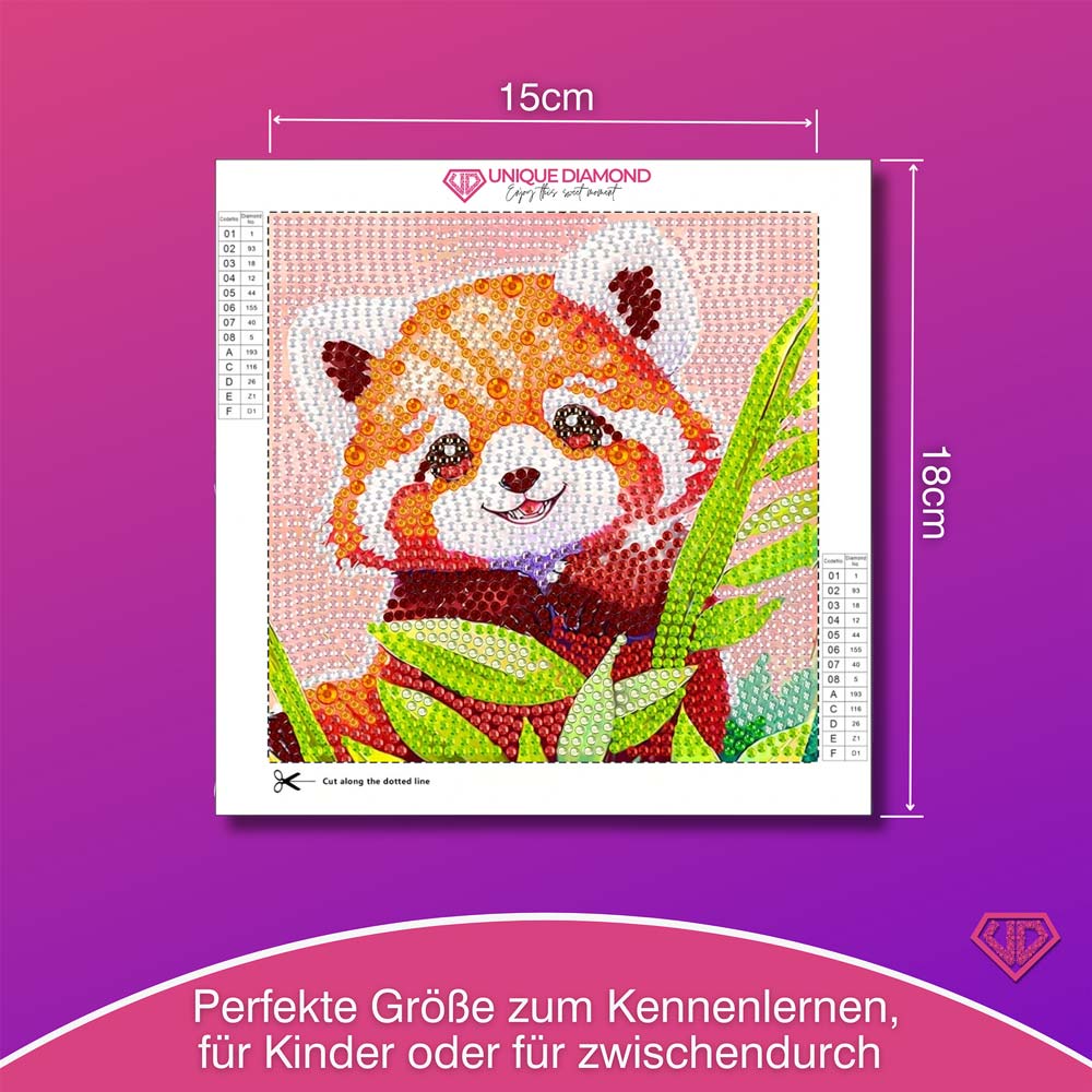 5D Diamond Painting Fröhlicher Panda Leo im Bambuswald mit Strasssteinchen, Unique-Diamond
