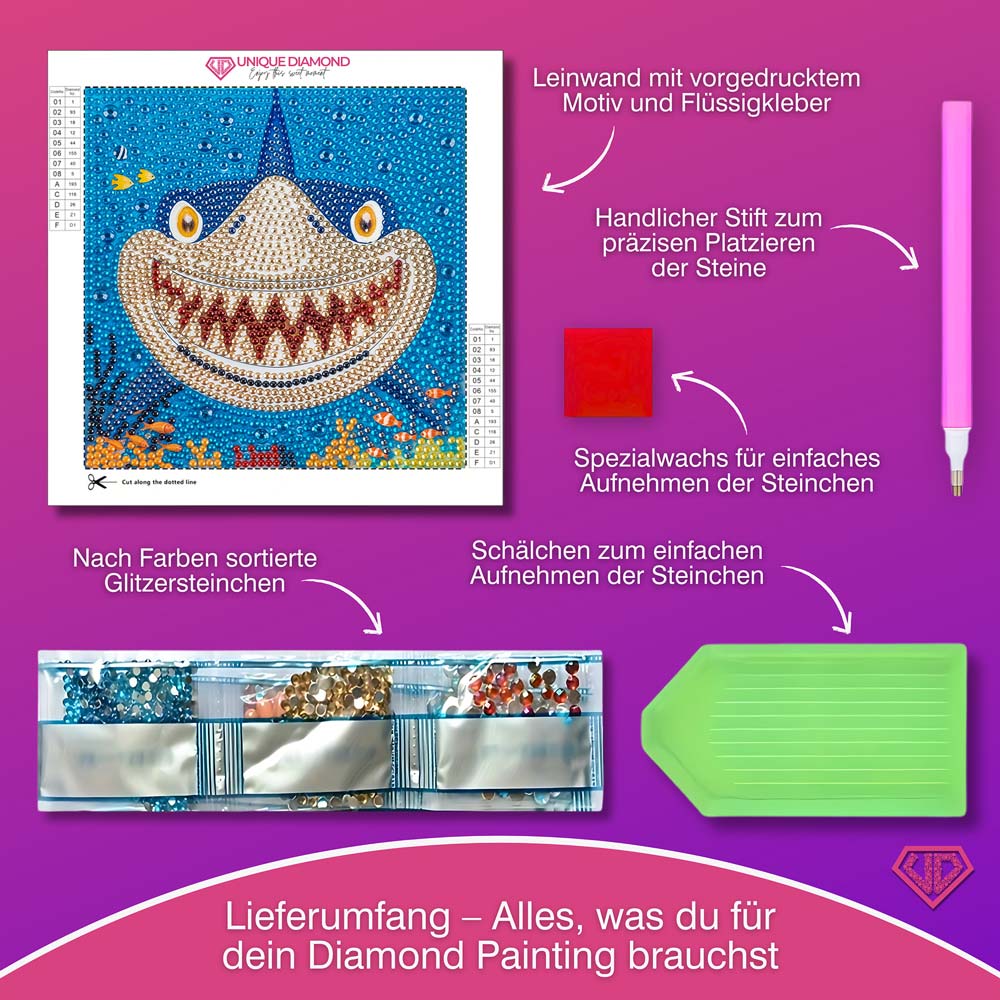5D Diamond Painting Hai mit Strasssteinchen, Unique-Diamond