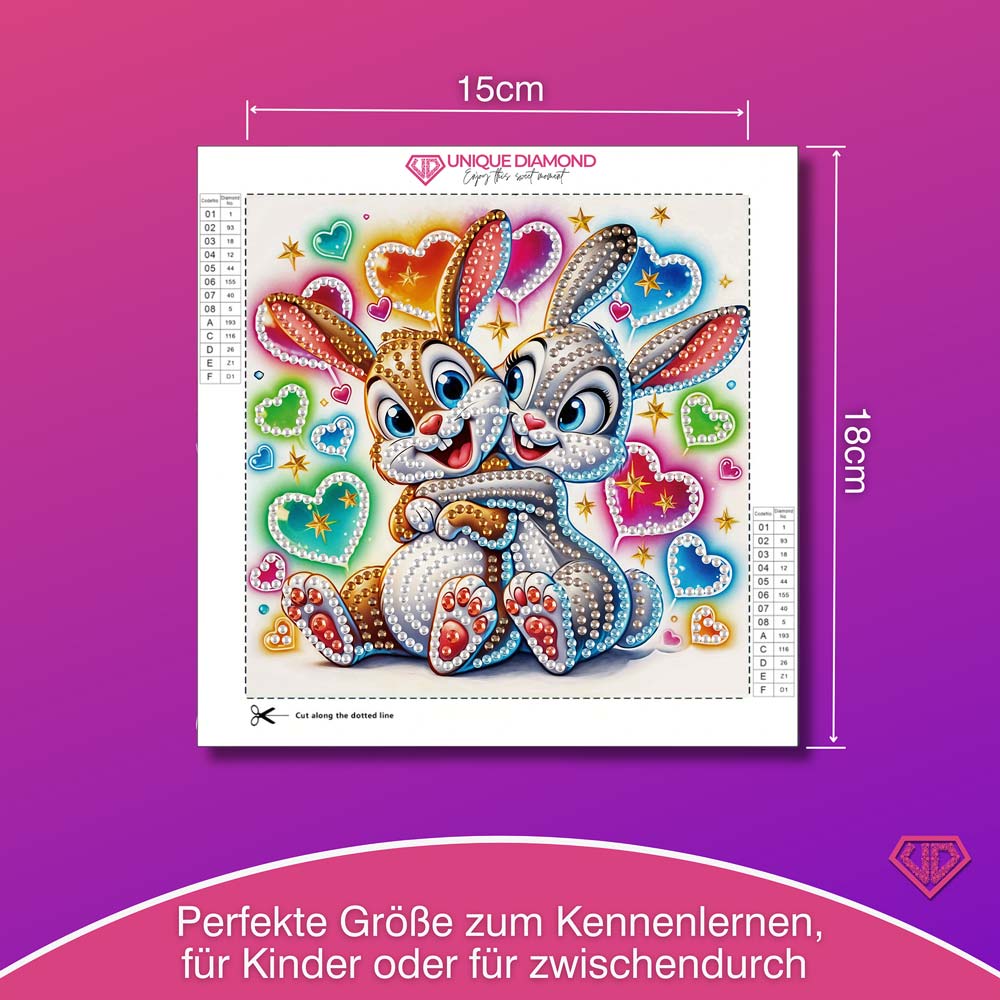 5D Diamond Painting Kuschelnde Häschen Finja & Flocke mit Strasssteinchen, Unique-Diamond