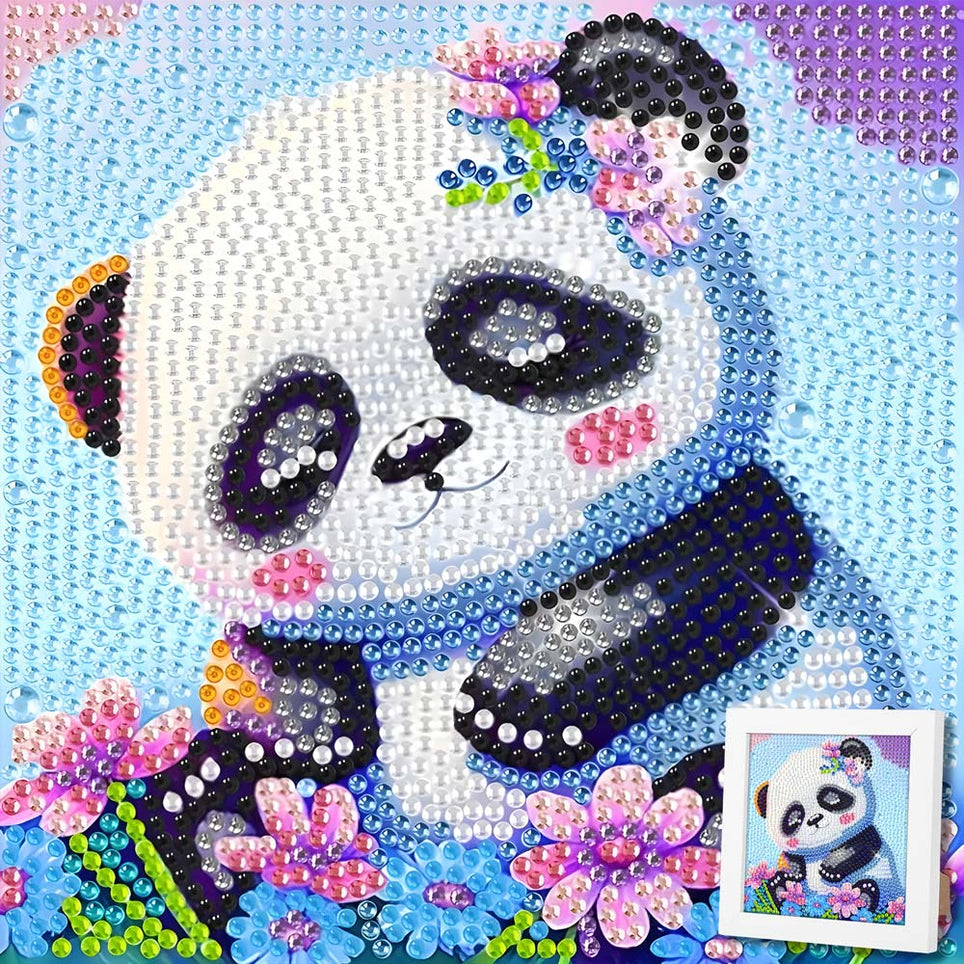 5D Diamond Painting Mini-Bild – Panda Lian im Blütenzauber, Unique-Diamond