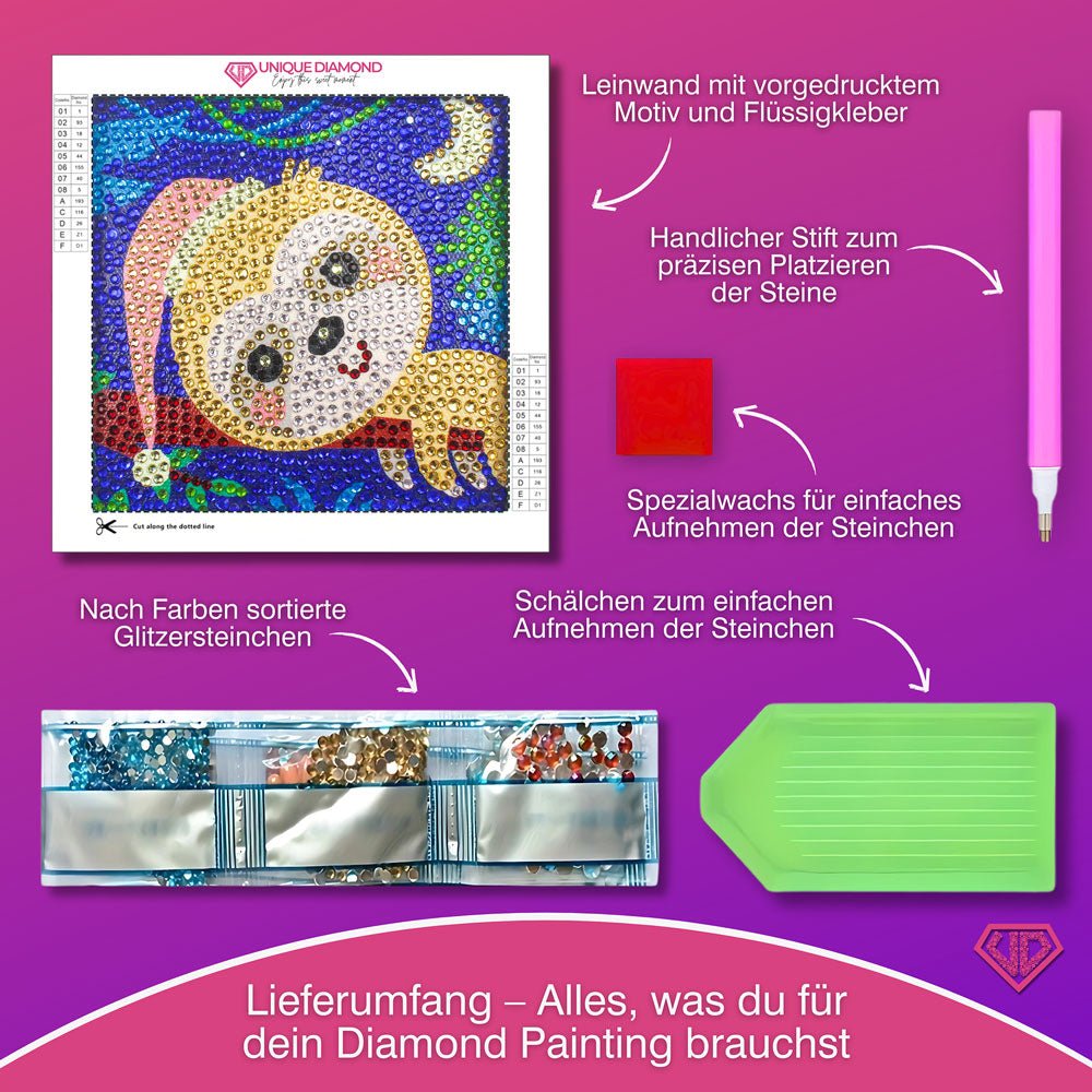 5D Diamond Painting Mini-Bild – Schlummer-Faultier, Unique-Diamond