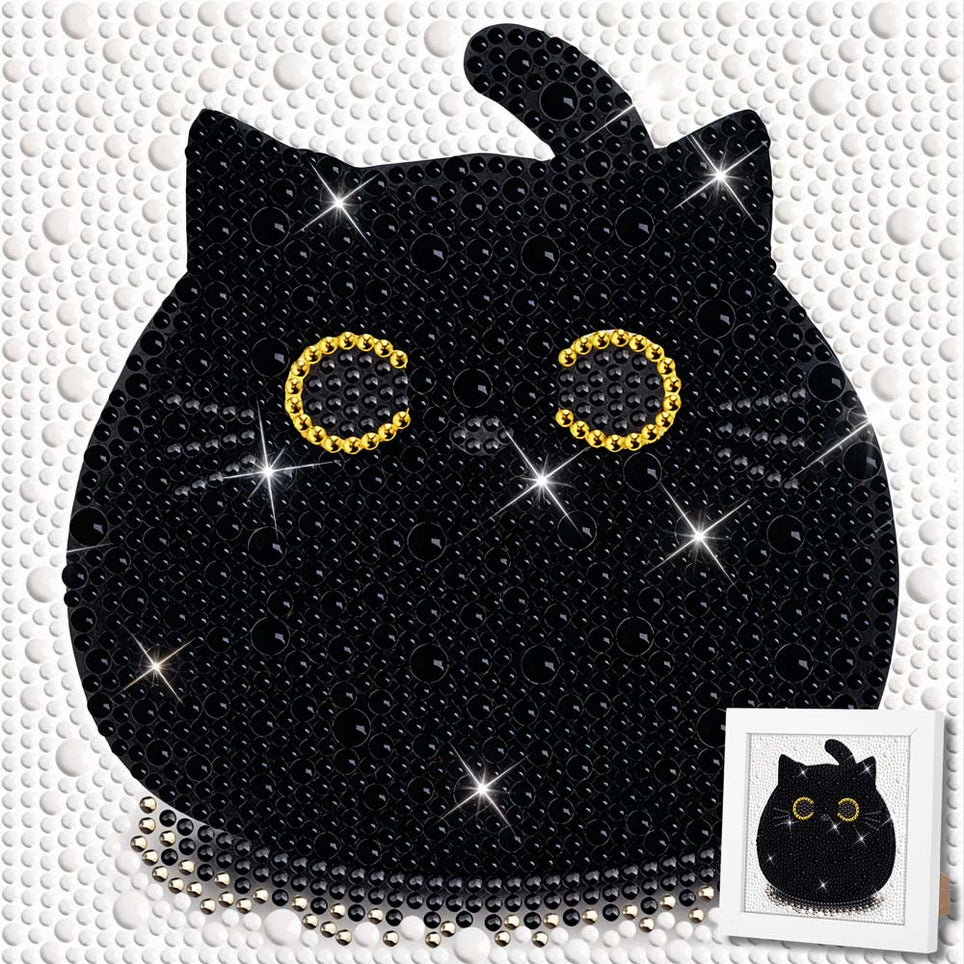 5D Diamond Painting Schwarze Katze mit Strasssteinchen, Unique-Diamond