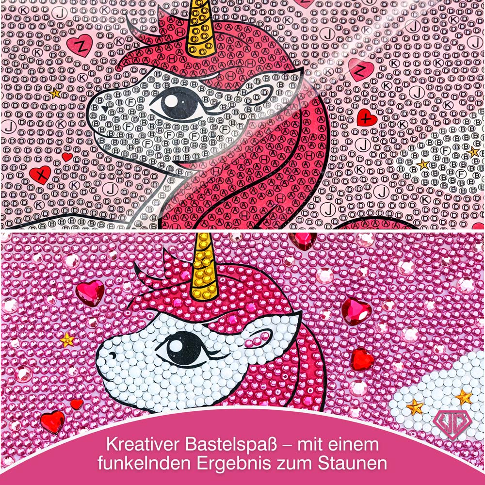 5D Diamond Painting Unicorn in Love mit Strasssteinchen, Unique-Diamond