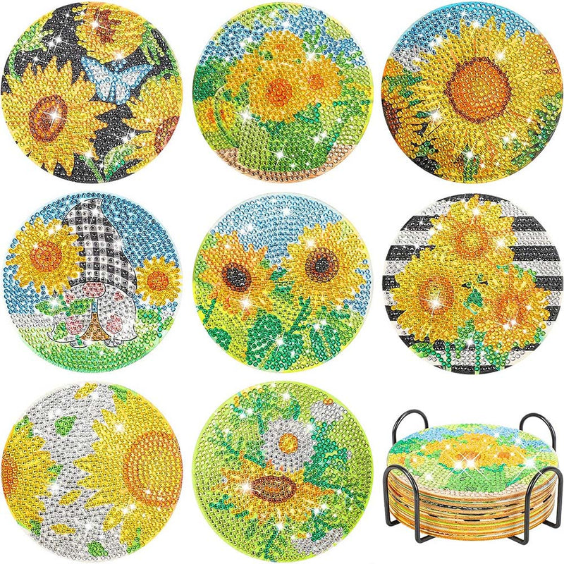 5D Diamond Painting Untersetzer Sonnenblumen, Unique-Diamond