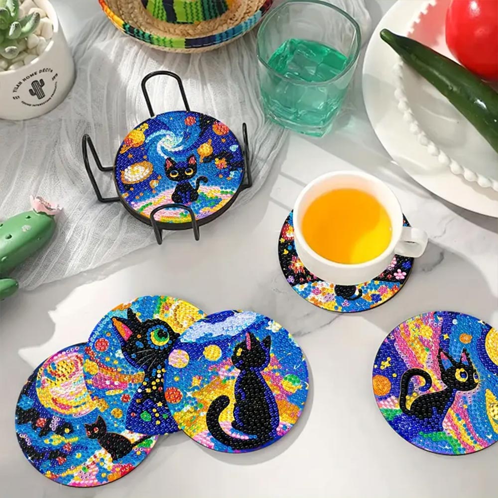 5D Diamond Painting Untersetzer – Galaktische Katzen, Unique-Diamond