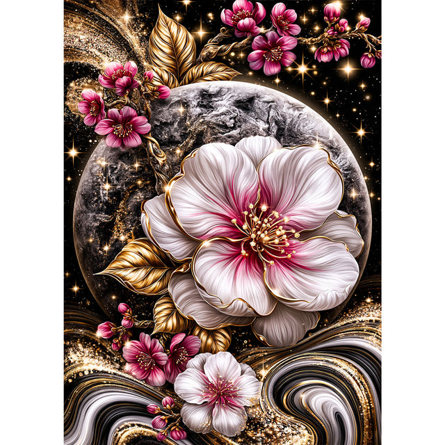 5D Diamond Painting – Blütenmond in Gold | Unique Diamond