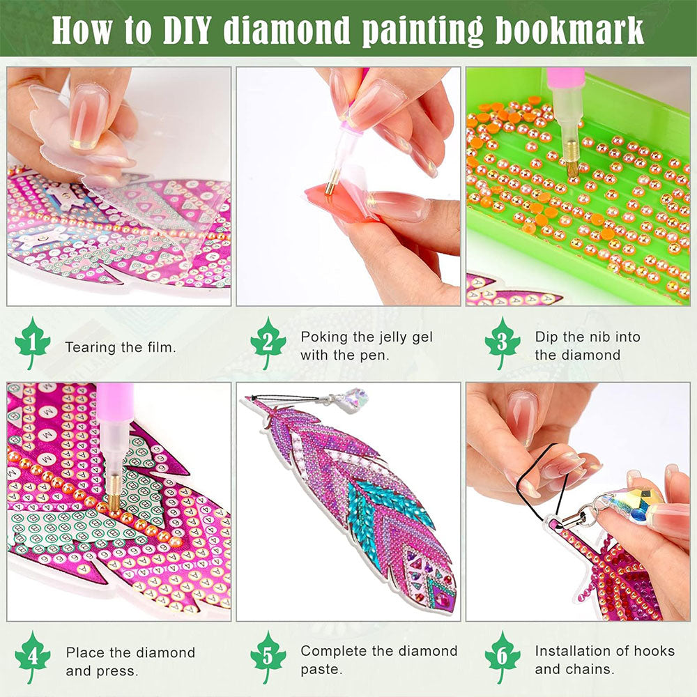 5D Diamond Painting Lesezeichen – Glanzfedern im 3er-Set, Unique-Diamond
