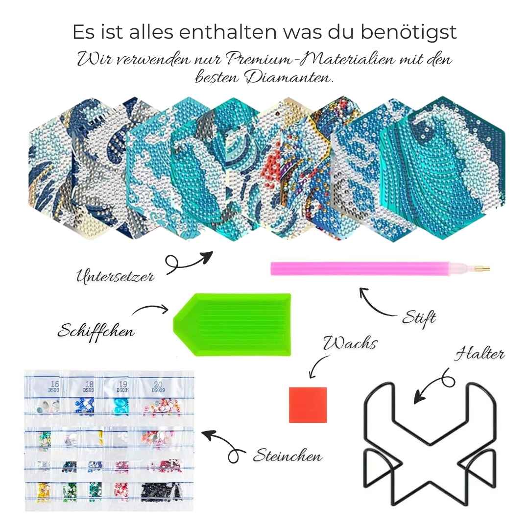 5D Diamond Painting Untersetzer Wasser Wellen, Unique-Diamond