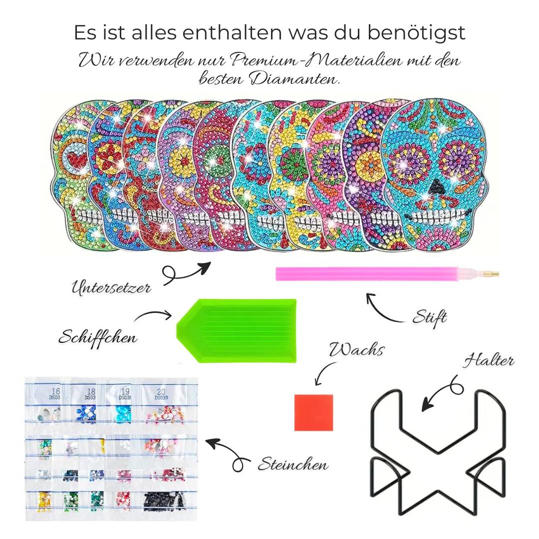 5D Diamond Painting Untersetzer – Sugar Skull, Unique-Diamond