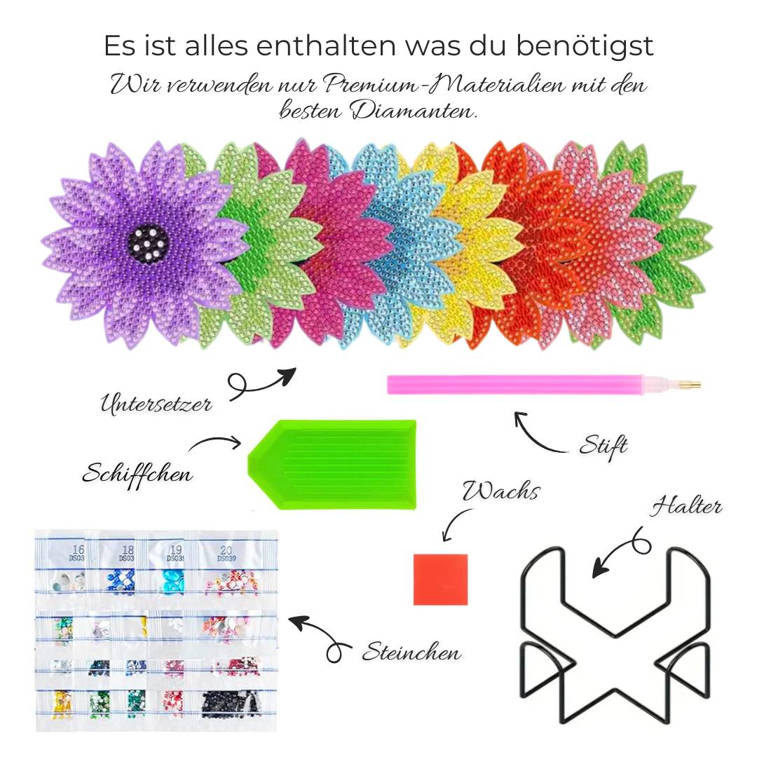 5D Diamond Painting Untersetzer – Bunte Blumen, Unique-Diamond