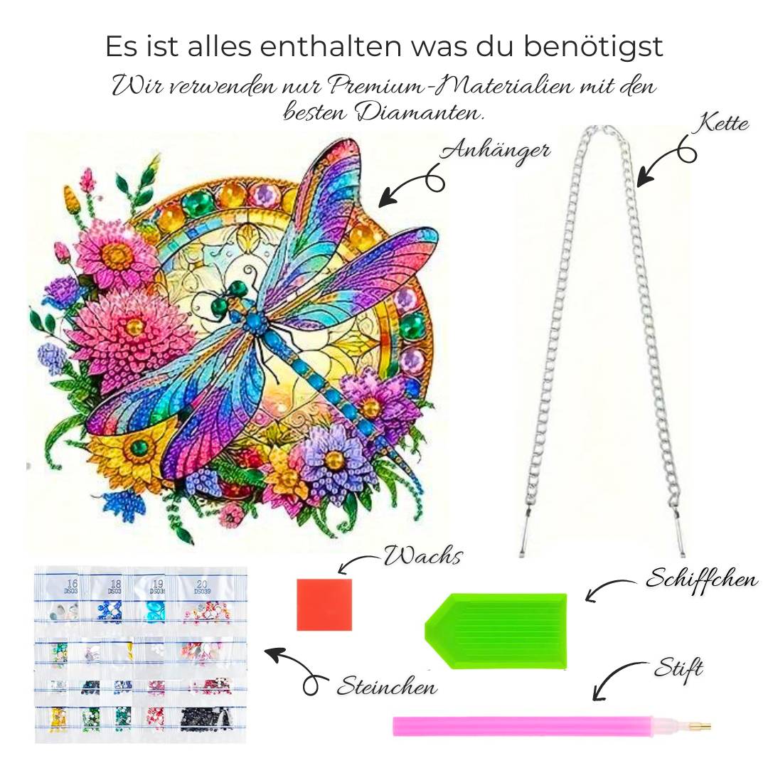5D Diamond Painting Türanhänger Libelle, Unique-Diamond