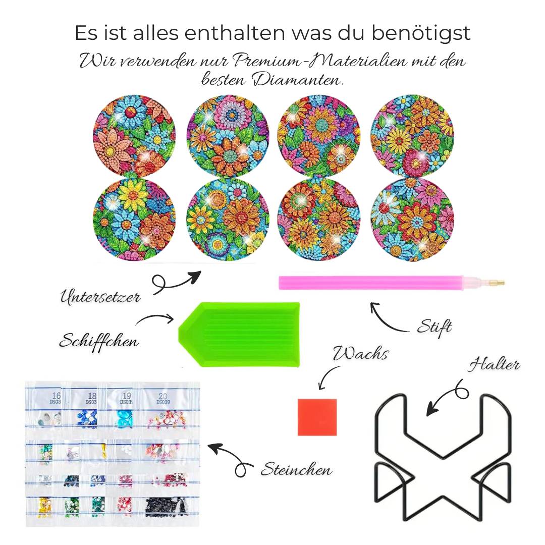 5D Diamond Painting Untersetzer – Farbenfrohe Blütenpracht, Unique-Diamond
