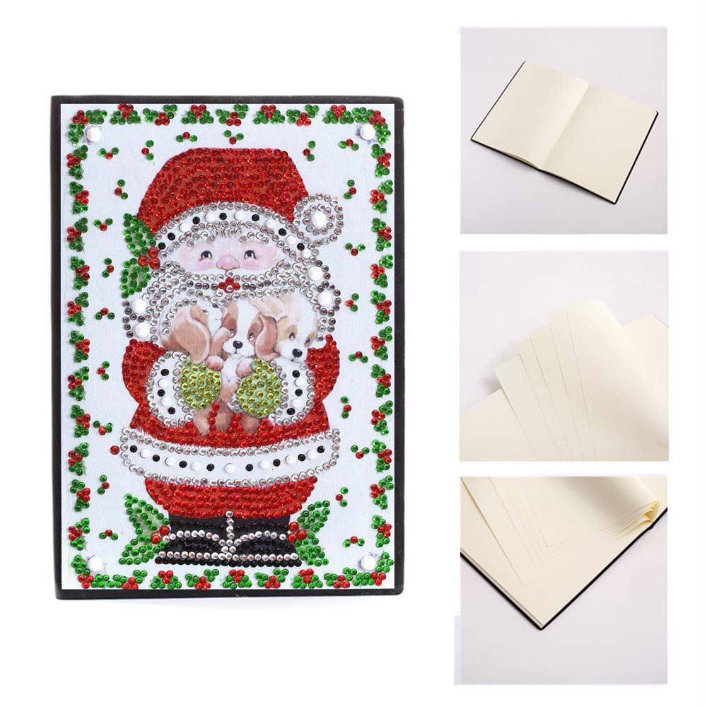 Diamond Painting Notizbuch Weihnachtsmann mit Hunden, Unique-Diamond