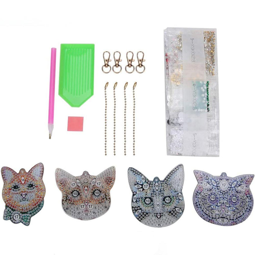 Diamond Painting Anhänger Katzen 4st Set, Unique-Diamond