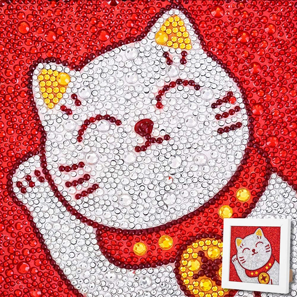 5D  Diamond Painting Maneki Miau – Glückskatze mit Strasssteinchen, Unique-Diamond
