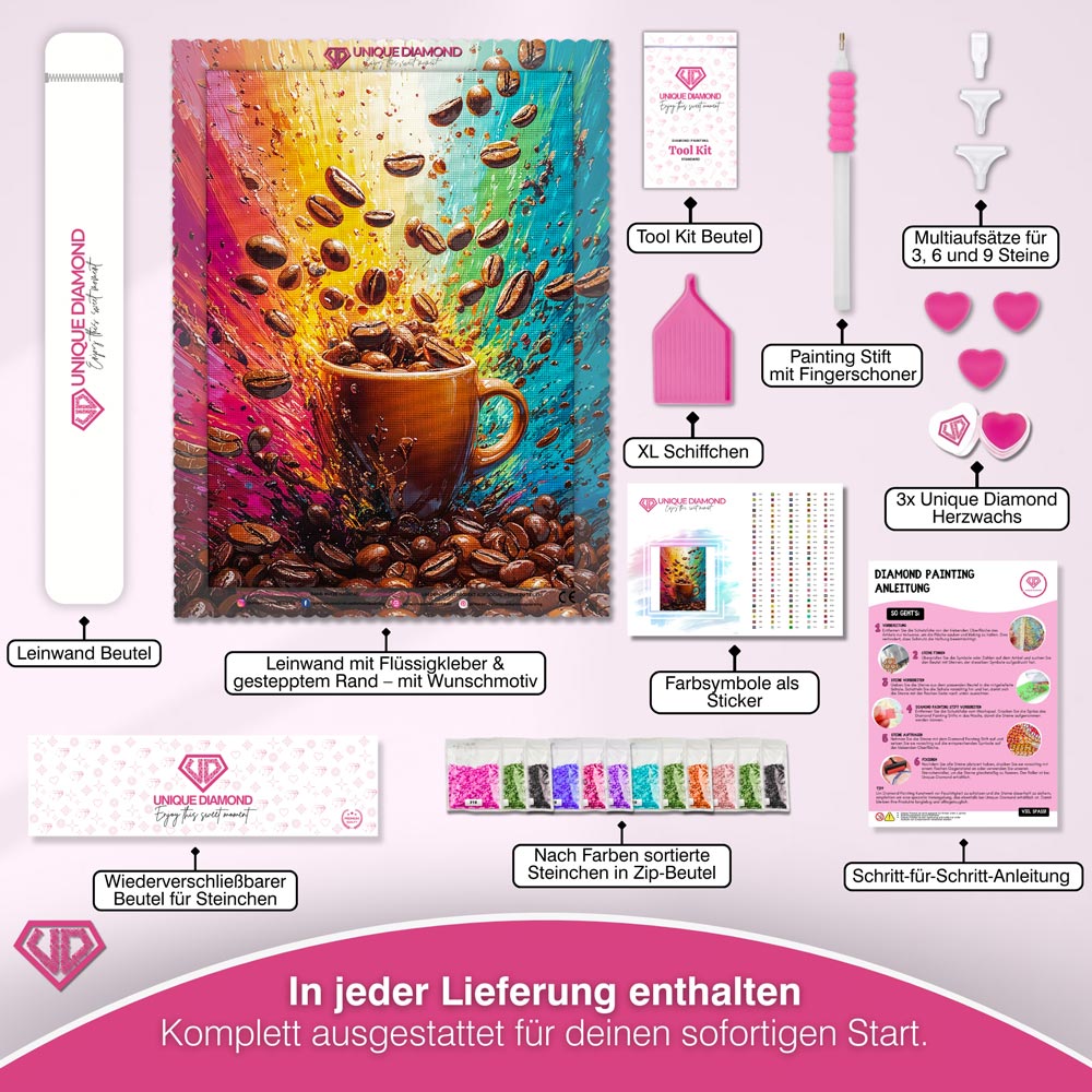 5D Diamond Painting – Kaffee-Explosion Unique-Diamond