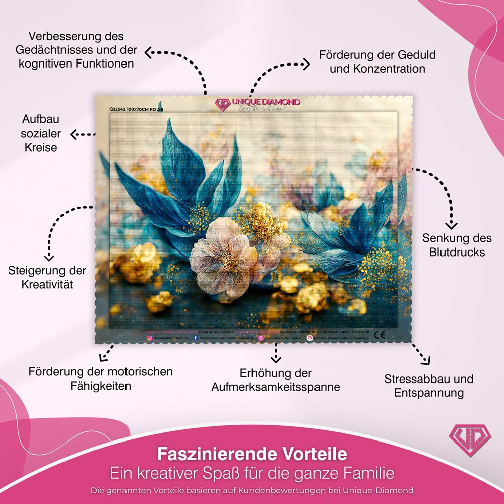 5D Diamond Painting – Blaue Blumen Unique-Diamond
