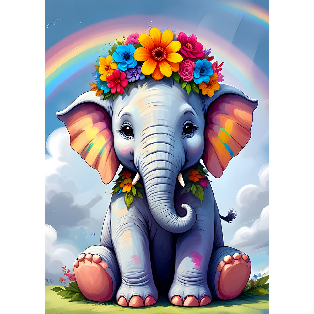 5D Diamond Painting AB Colorful Stuffed Elephant mit 100 Farben, Unique-Diamond