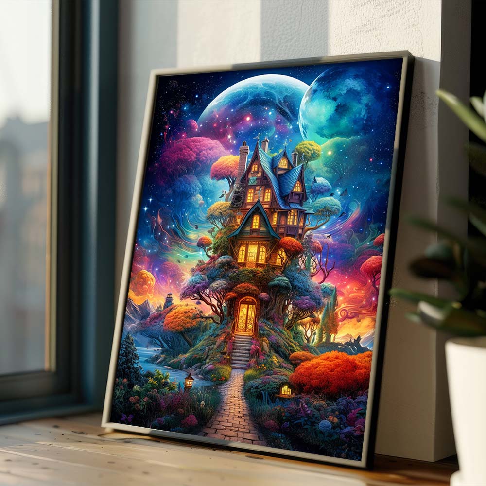 5D Diamond Painting – Magischer Haus im Universum Unique-Diamond