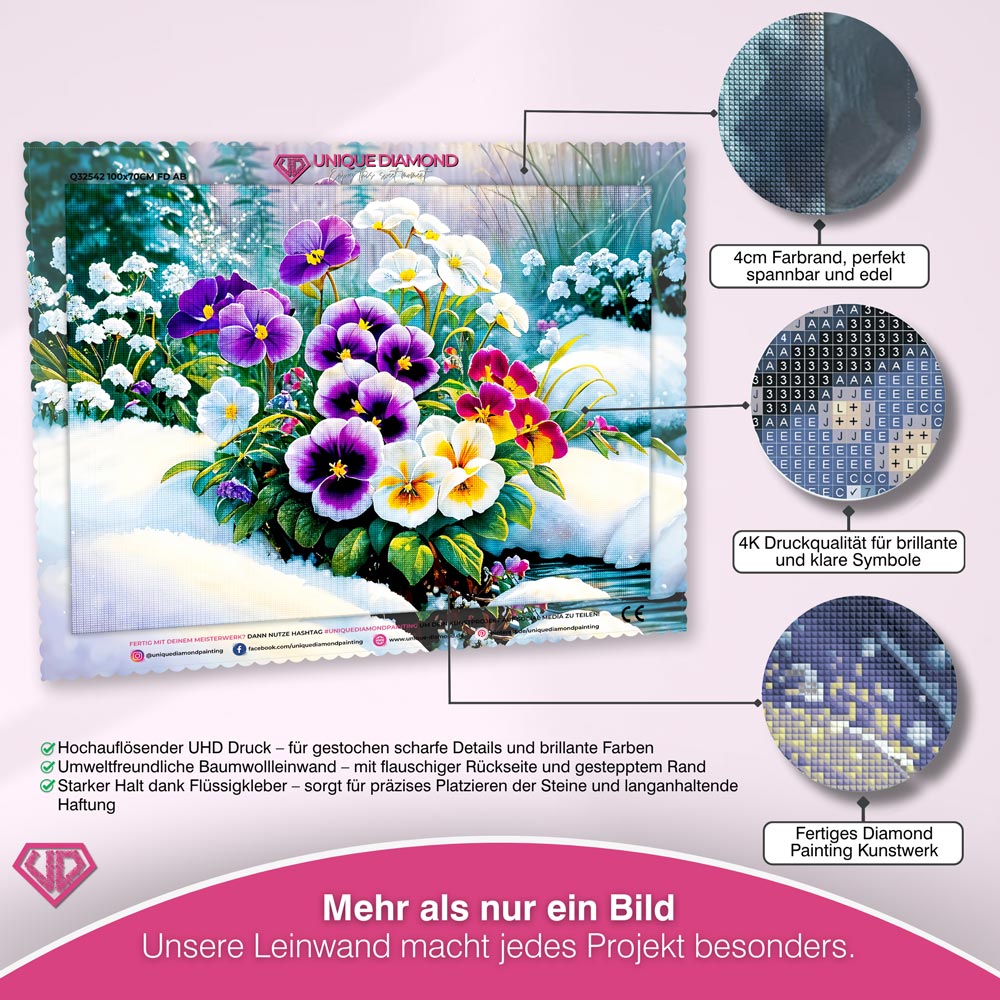 5D Diamond Painting – Stiefmütterchen im Schnee Unique-Diamond