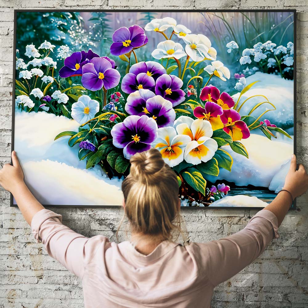 5D Diamond Painting – Stiefmütterchen im Schnee Unique-Diamond