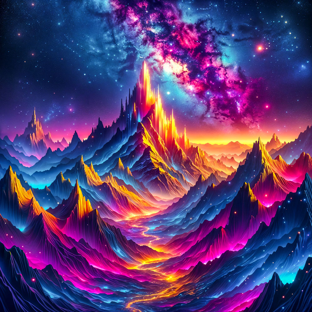 5D Diamond Painting AB Steine – Neonberge im Galaxielicht, Unique-Diamond