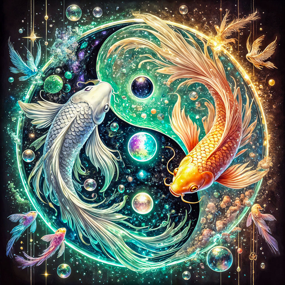 5D Diamond Painting AB Steine – Tanz der Koi im Sternenzirkel, Unique-Diamond