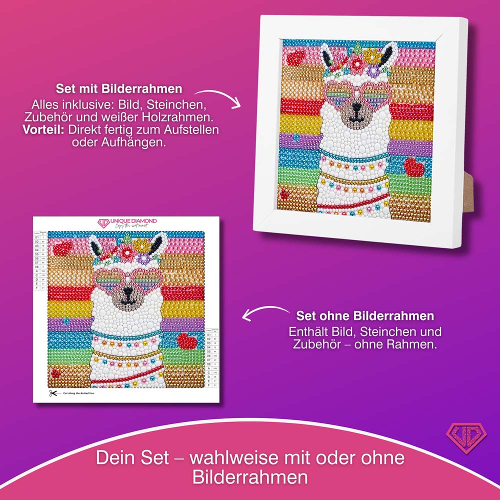 5D Diamond Painting Party-Alpaka Coco mit Strasssteinchen, Unique-Diamond