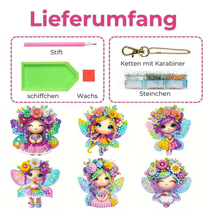 5D Diamond Painting Anhänger – Feenzauber und Blütenglück 6 Stück