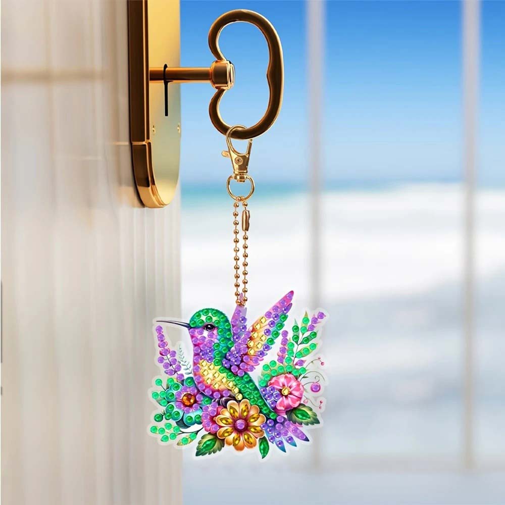 5D Diamond Painting Anhänger – Kolibri-Wunder im Blumenmeer 6 Stück, Unique-Diamond