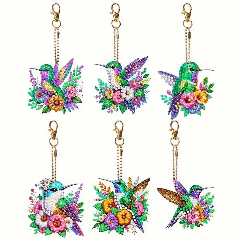 5D Diamond Painting Anhänger – Kolibri-Wunder im Blumenmeer 6 Stück, Unique-Diamond