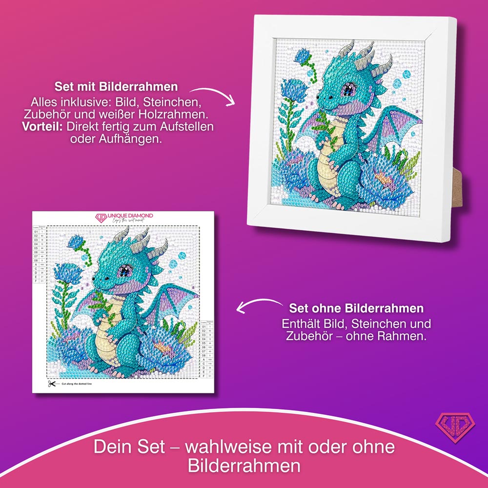 5D Diamond Painting Blüten-Drache Lumi mit Strasssteinchen, Unique-Diamond