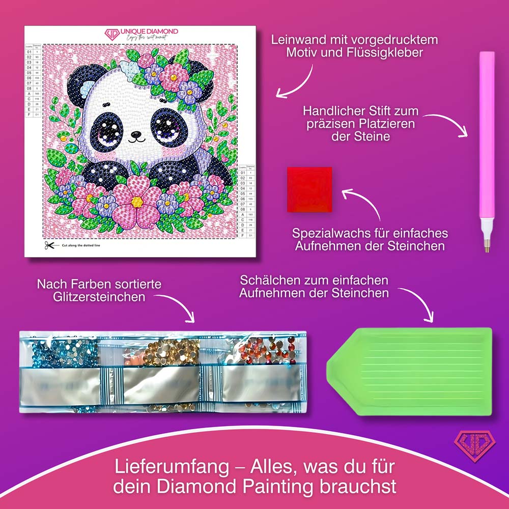 5D Diamond Painting Blütenpanda Lian mit Strasssteinchen