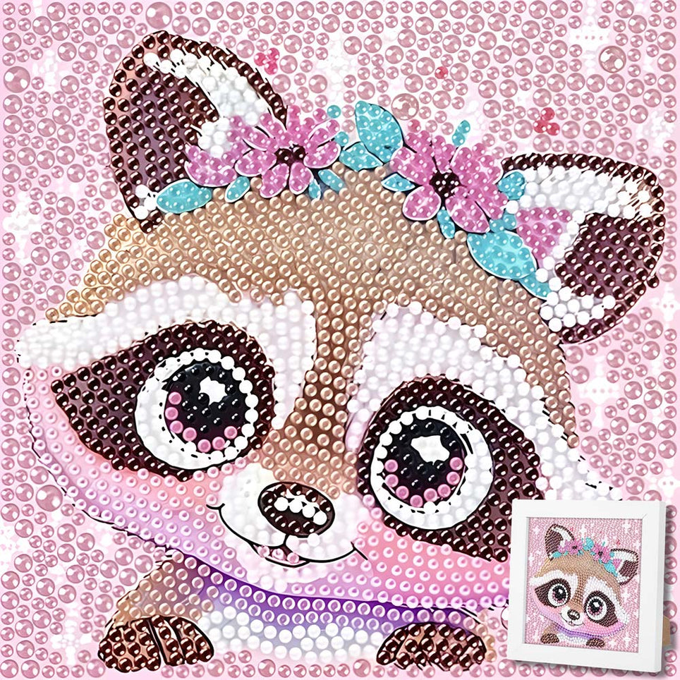 5D Diamond Painting Blütenwaschbär Momo mit Strasssteinchen, Unique-Diamond