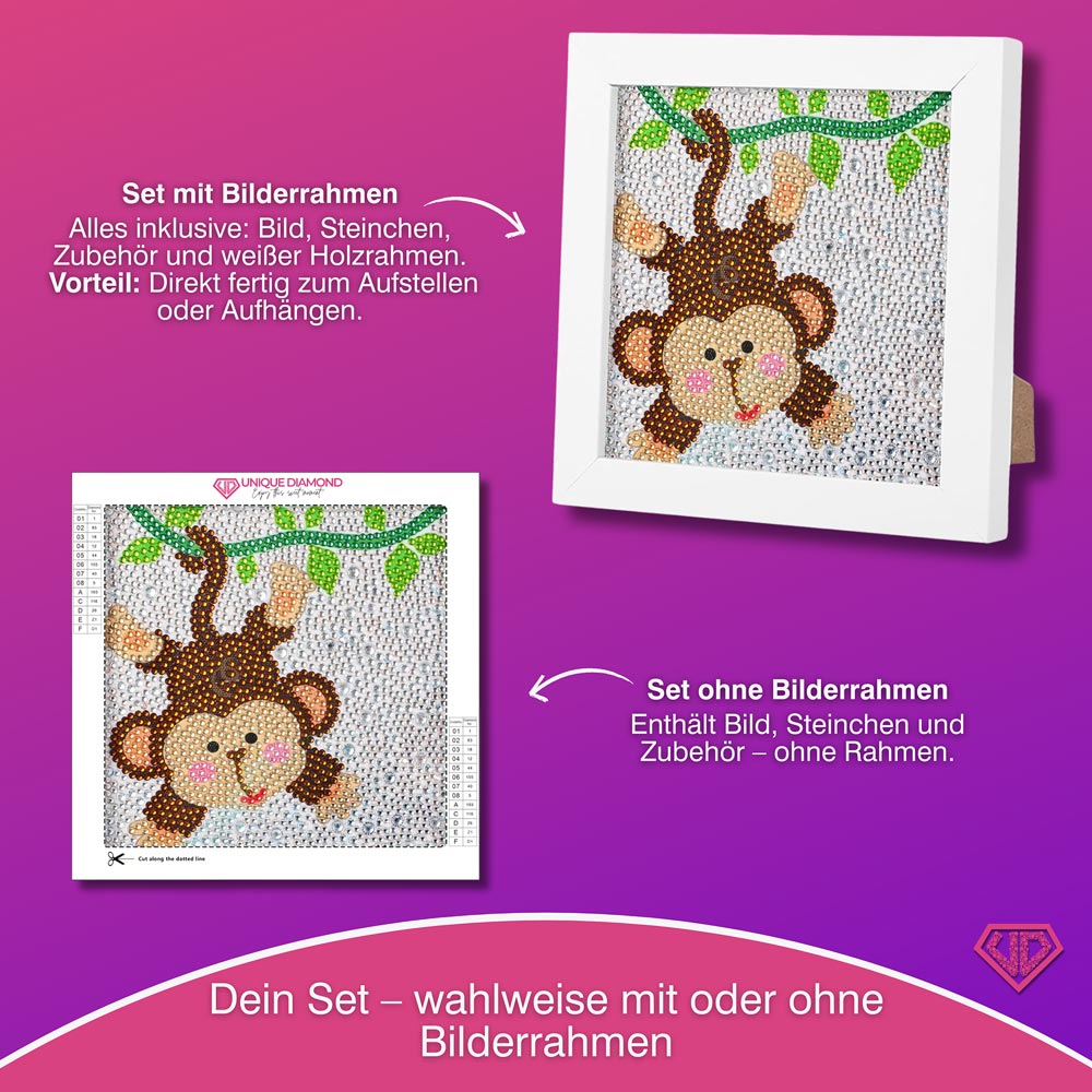5D Diamond Painting Dschungelspaß mit Chico mit Strasssteinchen, Unique-Diamond