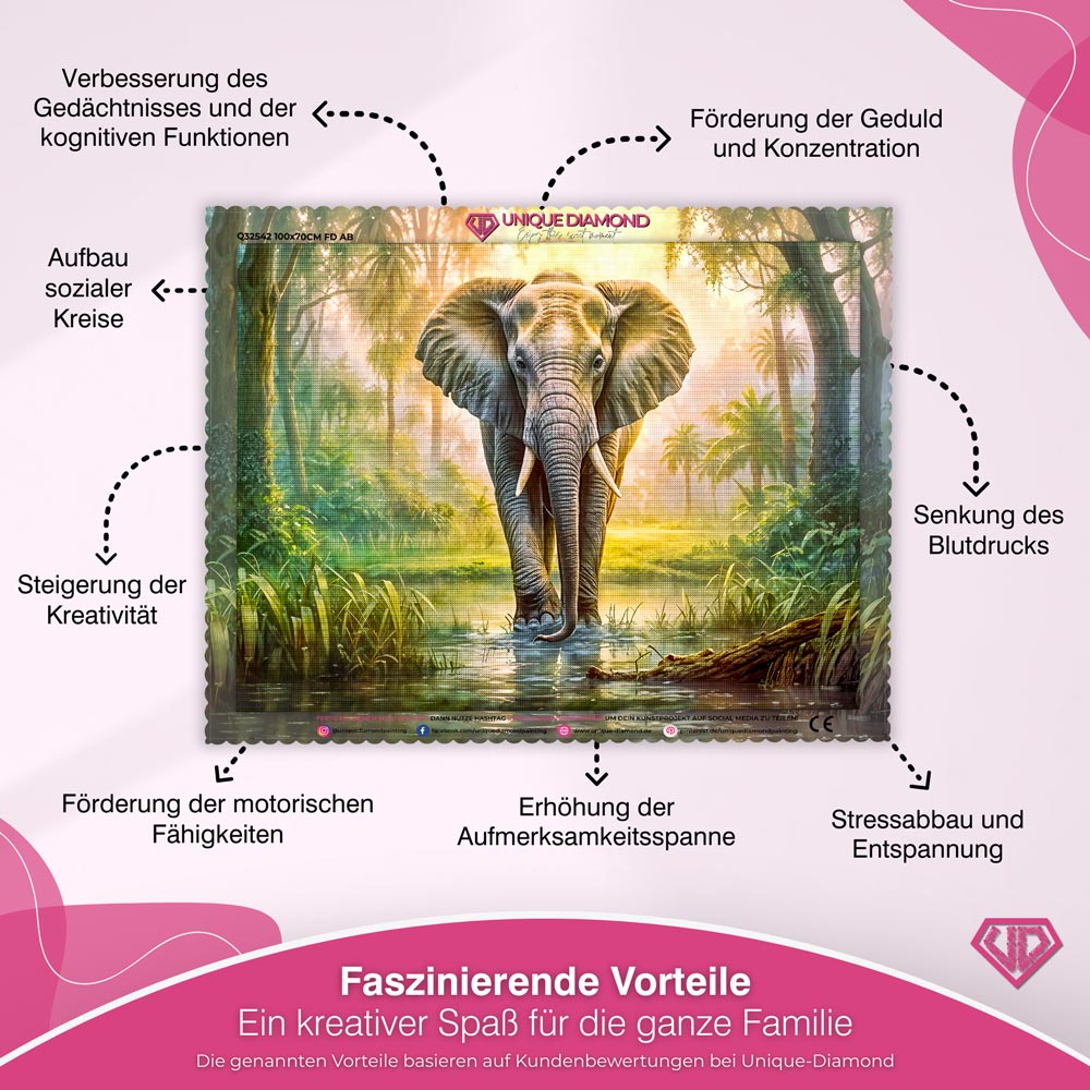 5D Diamond Painting – Elefant im Dschungel Unique-Diamond