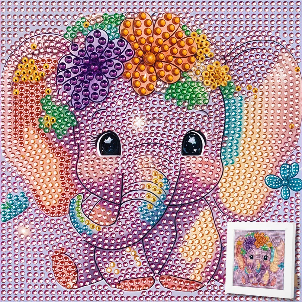 5D Diamond Painting Elefantenbaby Ella mit Strasssteinchen, Unique-Diamond
