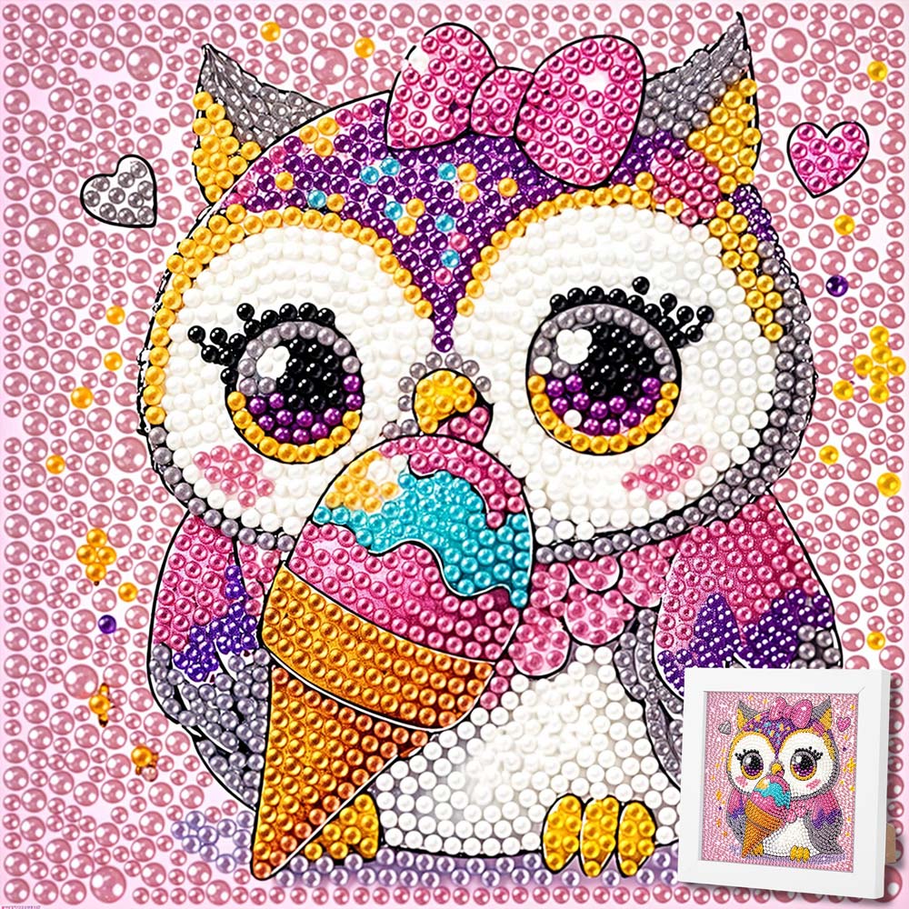 5D Diamond Painting Eule und Eis mit Strasssteinchen, Unique-Diamond