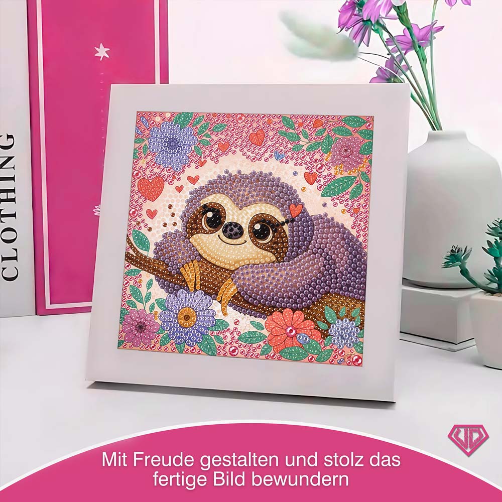 5D Diamond Painting Faultier Flora im Blütenzauber mit Strasssteinchen, Unique-Diamond