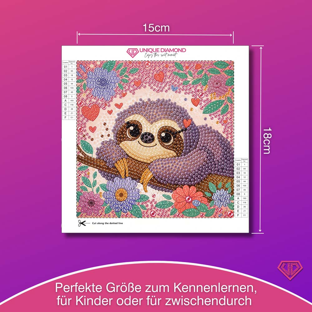 5D Diamond Painting Faultier Flora im Blütenzauber mit Strasssteinchen, Unique-Diamond