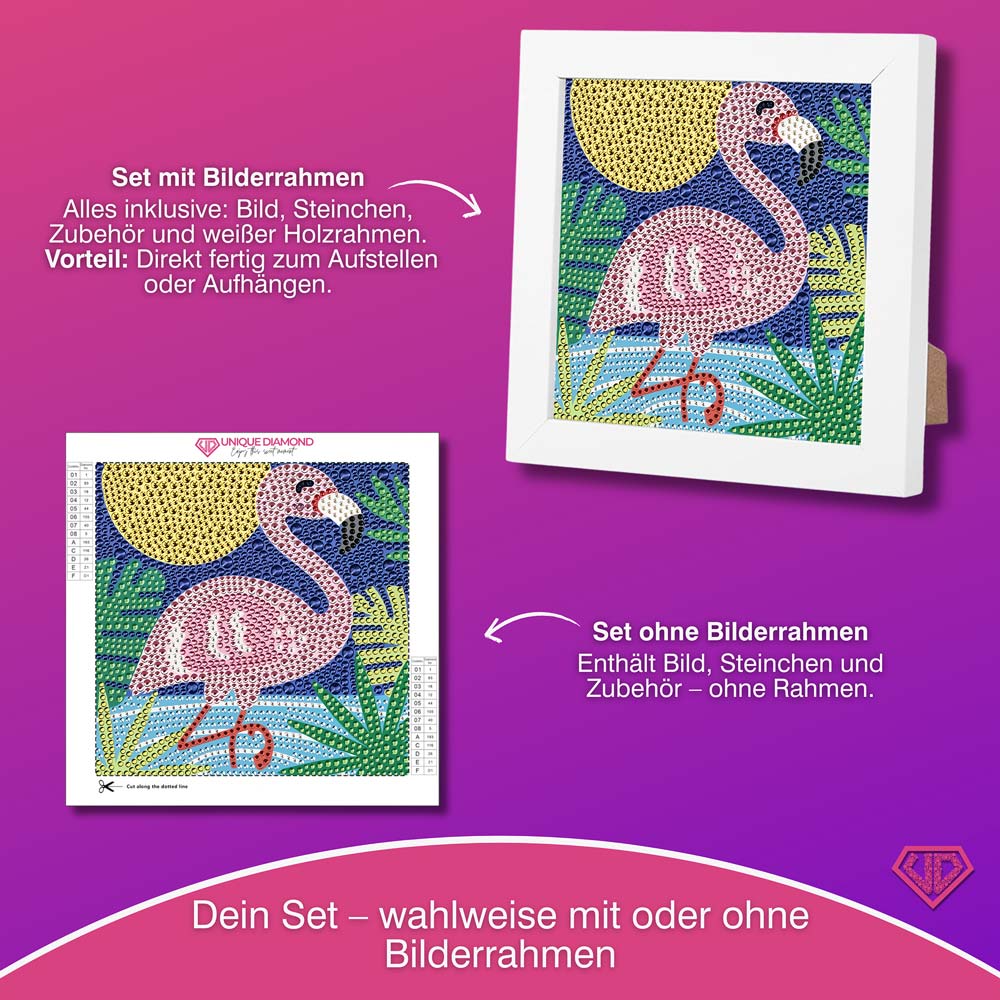 5D Diamond Painting Flamingo Luna im Sonnenlicht mit Strasssteinche, Unique-Diamond