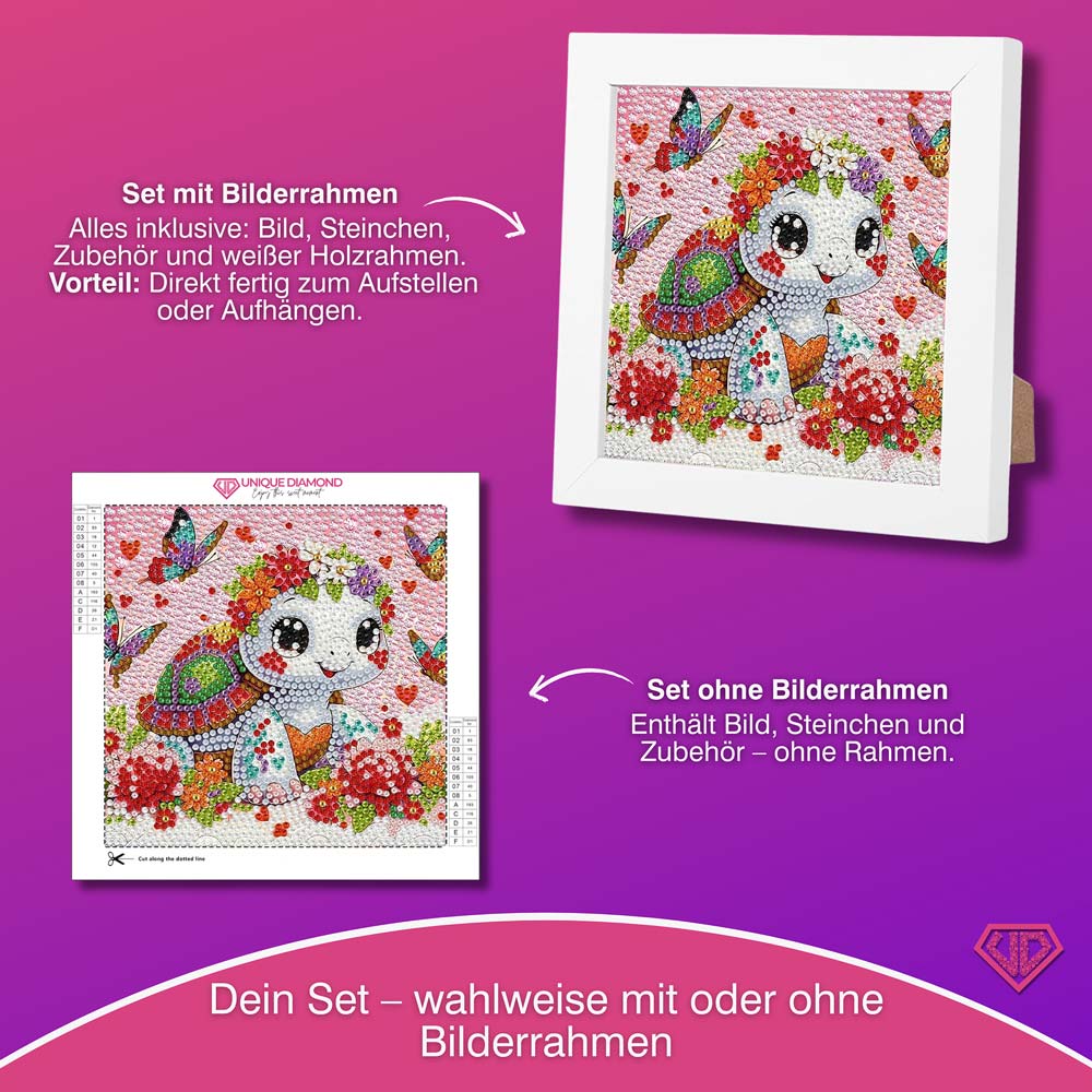 5D Diamond Painting Fröhliche Schildkröte Lilia mit Strasssteinchen, Unique-Diamond