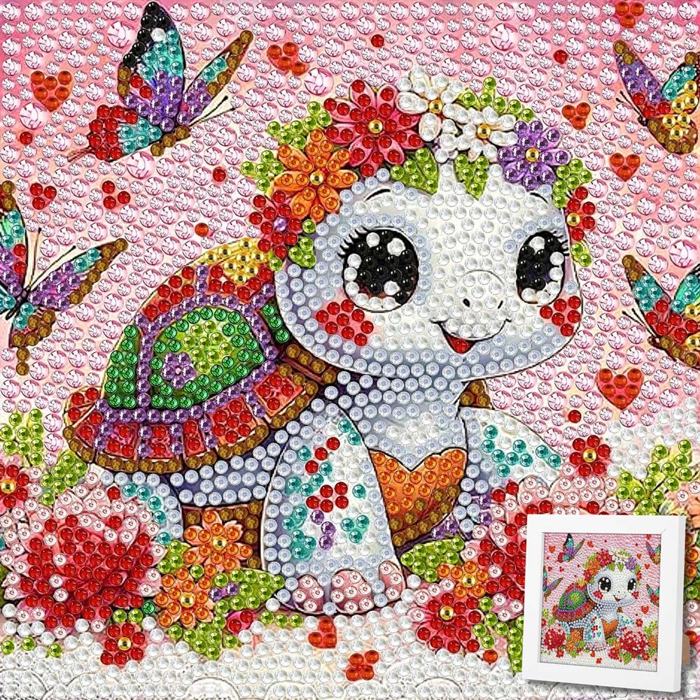 5D Diamond Painting Fröhliche Schildkröte Lilia mit Strasssteinchen, Unique-Diamond
